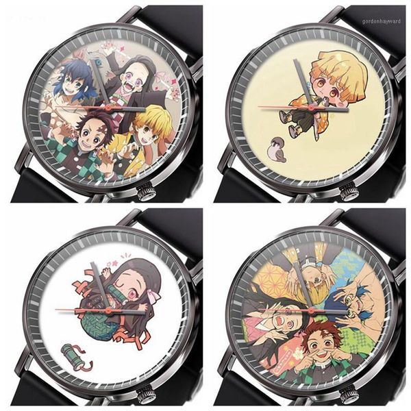

anime demon slayer kimetsu no yaiba kamado nezuko pattern pocket watch model toys time wrist gift wristwatches, Slivery;brown