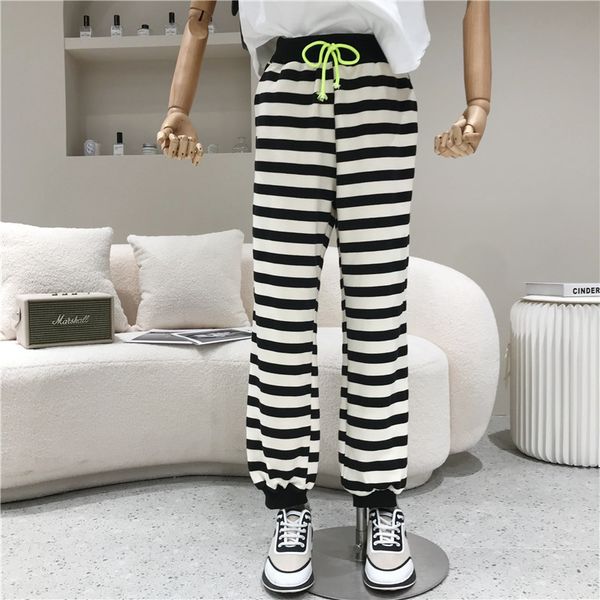 

capri nicho female design spring 2021 striped fashion cord thin leggings hare pants, Black;white