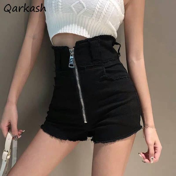 

women's shorts women denim simple street wear solid zipper trendy mujer elegant summer college young breathable retro chic ulzzang, White;black