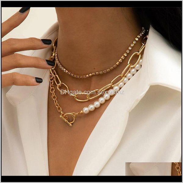 Pendenti Gioielli Drop Delivery 2021 Catene di perle d'imitazione barocche retrò europee Catene multistrato moda collane di diamanti per le donne geometriche