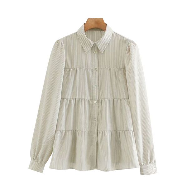

women fashion button-up striped loose blouses vintage lapel collar long sleeve female shirts blusas chic 210521, White
