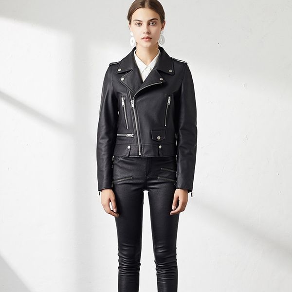 

jackets natural women lambskin bomber biker jacket long sleeves 100% sheepskin leather coat h711, Black;brown