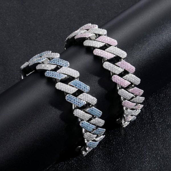 

link, chain cuban cubic zirconia paved charms bracelets for men blue/pink cz hip hop 2021 christmas party gifts box pack, Black