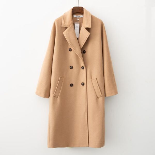 

women's wool & blends 2021 winter women long coat casual overcoat, Black
