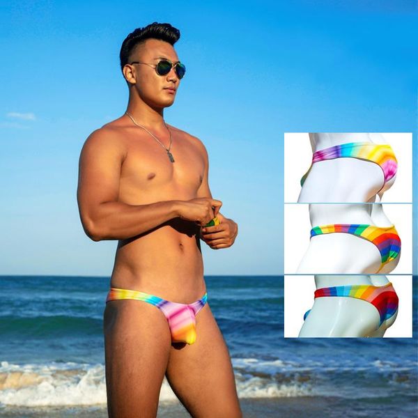 

men's shorts 2021 low waist tight men beach swimming swim briefs surf swimsuits gay pool bikinis bathing suits, White;black