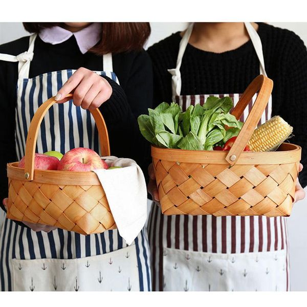 

storage baskets handmade rattan container basket sundries organizer wooden with handle kitchen