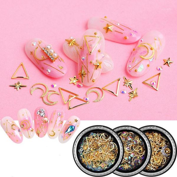 

1box 3d nail rhinestones gems charming mix art decoration rose jewelry gel glitter diy decors tips decoration1, Silver;gold