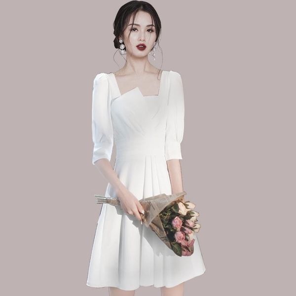 

casual dresses dress women's light luxury niche high-end temperament white fashion simple design a-line swing, Black;gray