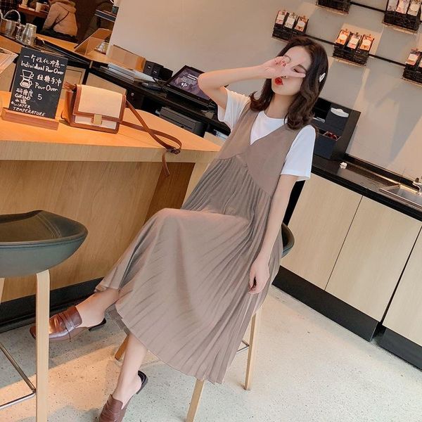 

maternity vestidos pregnant clothing pleated dress clothes for women 2pcs sets elegant pregnancy dresses, White