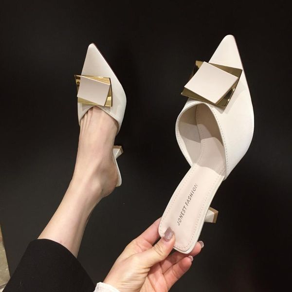 

slippers baotou pointed toe stiletto high heels 2021 spring and summer elegant outer wear female heel sandals, Black