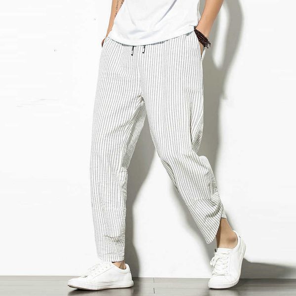 

men's pants cotton linen striped casual joggers streetwear sweatpants harem men trousers 5xl 5izw xsk5, Black