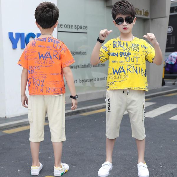 

clothing sets children's wear boys' short sleeve suit summer 2021 medium and small t-shirt two piece set, White
