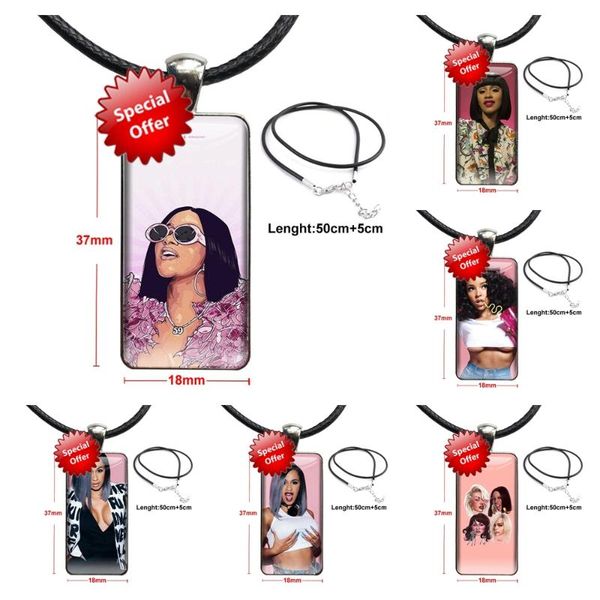 

pendant necklaces lovely cardi-b for women fashion jewelry glass cabochon choker rectangle necklace steel color drop, Silver