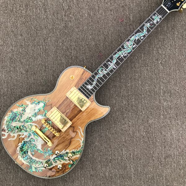 

electric guitar, dragon abalone inlaid rosewood fingerboard, dragon abalone inlaid decaying wood
