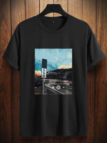 

men slogan & scenery print tee o2dz#, White;black