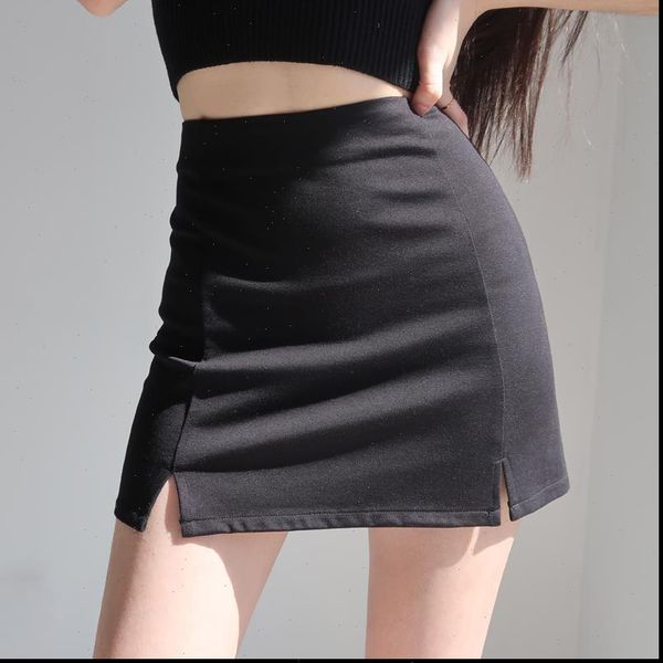 

women mini bodycon skirt with split, Black