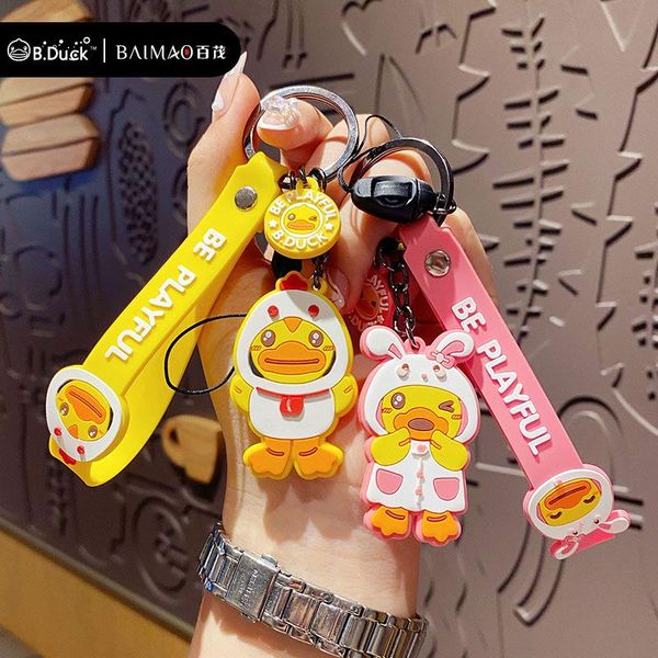 

keychains duck keychain anime fashion car bag pendant key ring girls chains couple accessories jewelry charms, Silver