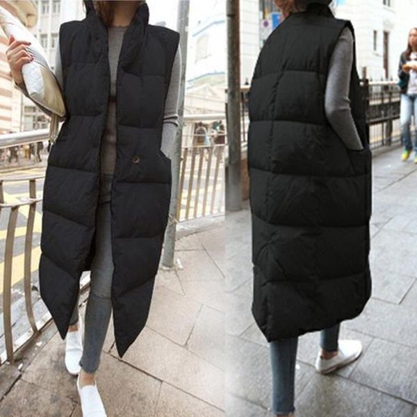 

women's vests olome womens down cotton waistcoat long vest quilted puffer loose coat outwear warm winter plus size thick 2022, Black;white