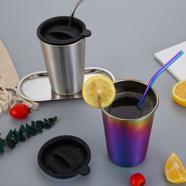 

500ml stainless steel tumbler with straw & lid luxury color party juice beer drink cups home office coffee mugs water cup wine glasses