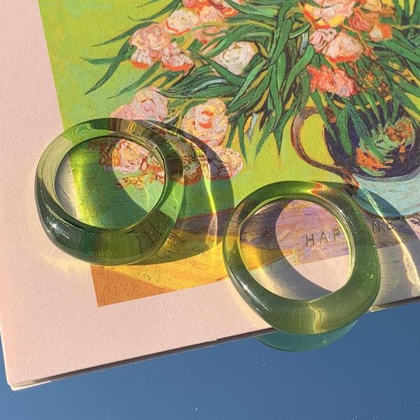 

cluster rings acrylic ring matcha transparent green color y2k style chunky retro resin plastic for women girls children, Golden;silver