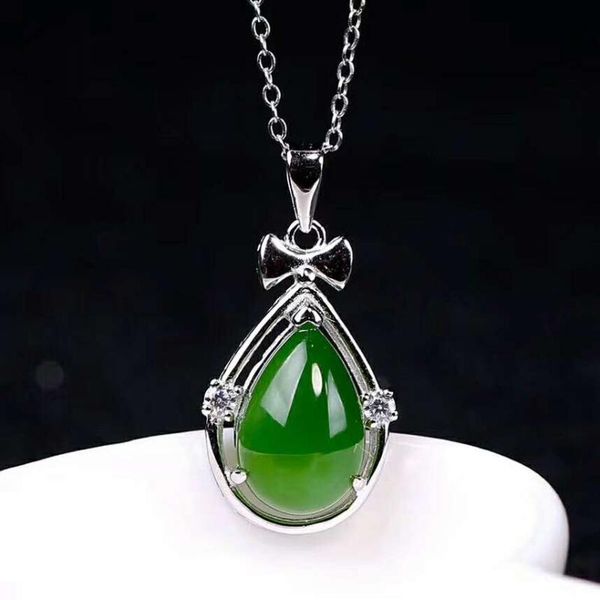 

lockets hetian biyu silver inlay pendant one touch green j38#