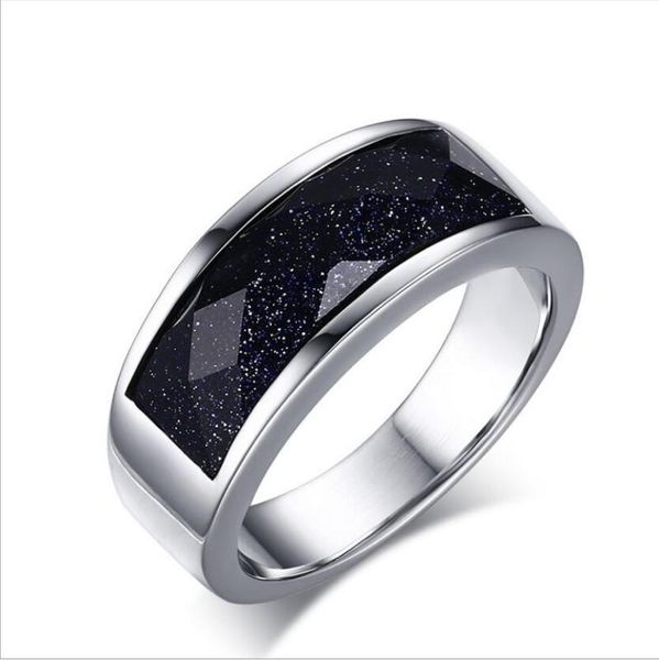 

cluster rings korean men's blue sandstone titanium steel, Golden;silver