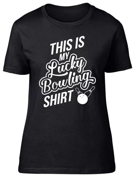 

this is my lucky bowling shirt fitted womens ladies t shirt, White;black