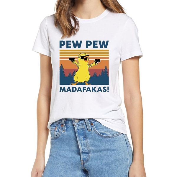 Pew Madafakas Funny Chicken Gangster Meme Vintage Sommer Damen T-Shirt aus 100 % Baumwolle mit kurzen Ärmeln, Humor, Geschenk, Tops, T-Shirt 210401