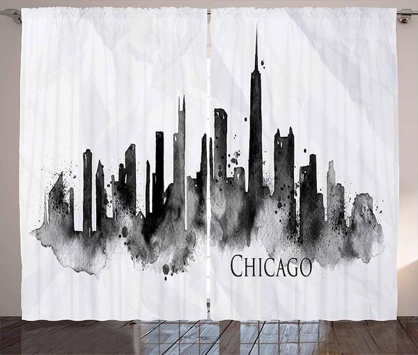

curtain & drapes chicago skyline curtains watercolor urban landscape grunge brushstroke effects murky image window for kids room
