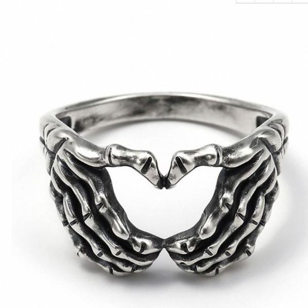 

cluster rings retro skull ghost hand bone plating ring men punk hip hop gothic hell skeleton accessories banquet jewelry gifts, Golden;silver