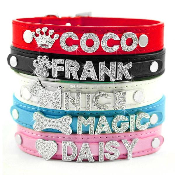 

(5 colors 4 sizes) mixed pu leather personalized custom dog collars for 10mm letters and charms & leashes