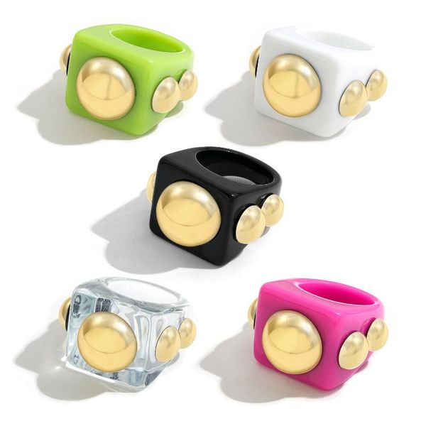 

cluster rings 2021 trendy transparent resin acrylic chunky for women girls punk style geometric square round jewelry, Golden;silver
