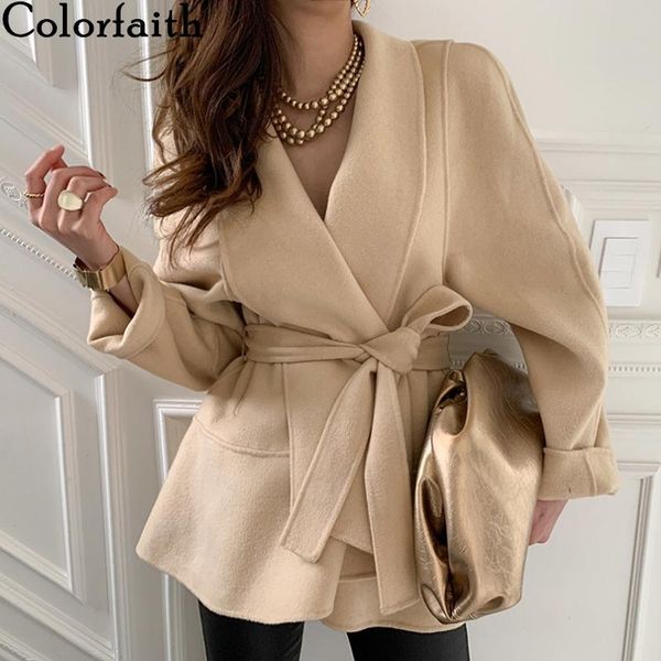 

women's suits & blazers colorfaith 2021 autunm winter women woolen cardigans jackets thicken coat outerwear lace up oversized jk66018, White;black
