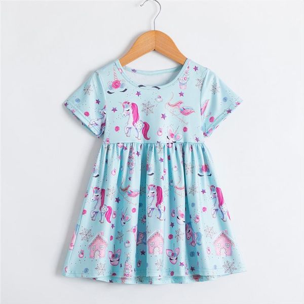

unicorn girls princess for girl dresses kids summer short sleeve party flower printed children birthday up clothes, Red;yellow