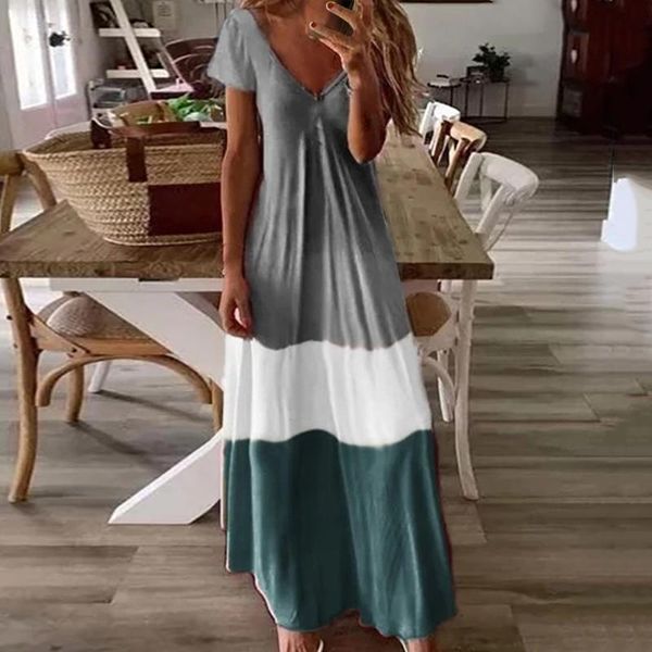 

casual dresses autumn women loose dress patchwork plus size short sleeve v neck elegant mixi for clothing vestido 2021, Black;gray