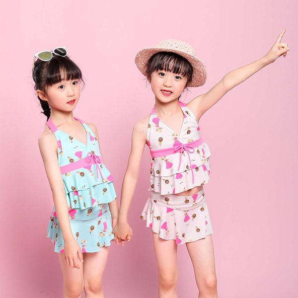 

south korean children's middle child princess cartoon little girl sling split swimsuit spring, Blue