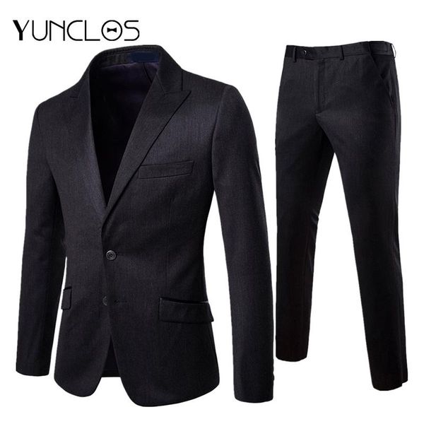

men's suits & blazers yunclos 2021 black color slim fit two buttons solid formal wedding 2 pcs prom with pant for men, White;black
