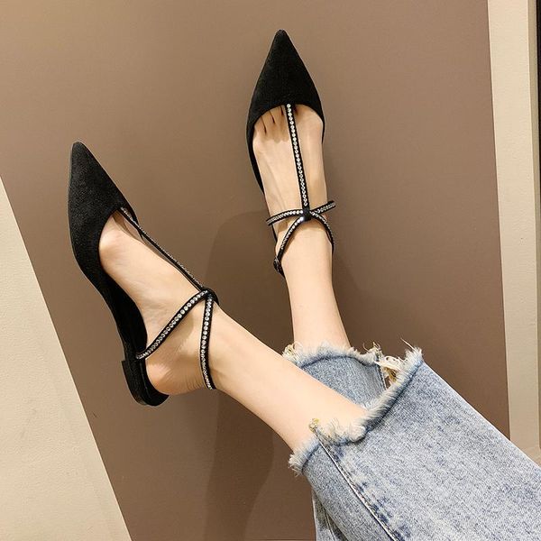 

women's flats sandal for women t-strap lady shoes pointed toe suede black diamond cross-strap flip flops sandalias femininas sandals