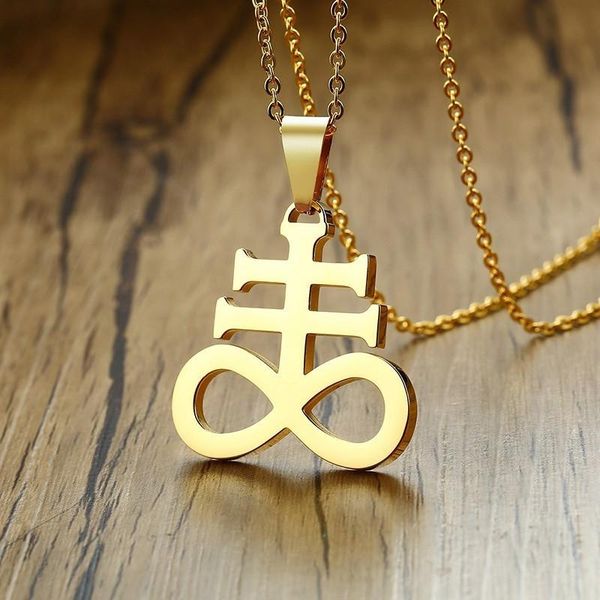 

pendant necklaces men's church of satan leviathan necklace satanic inverted crucifixo cross sulphur male collar wholesale jewelry, Silver