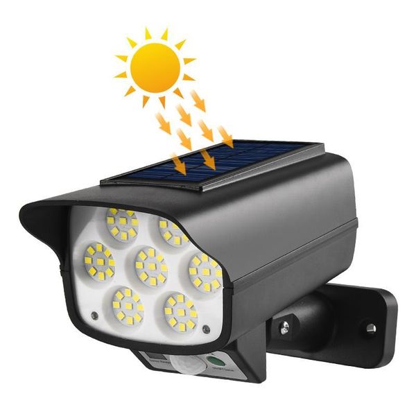 

solar lamps light motion sensor security dummy camera wireless outdoor flood ip65 waterproof 63 smd/63 cob lamp 3 mode for home
