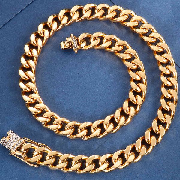 Hiphop 12MM Miami Cuban Chain Choker Halskette für Männer mit Drachenbart Buck Golden am Halskragen Statement Jungen Schmuck Drop X0509