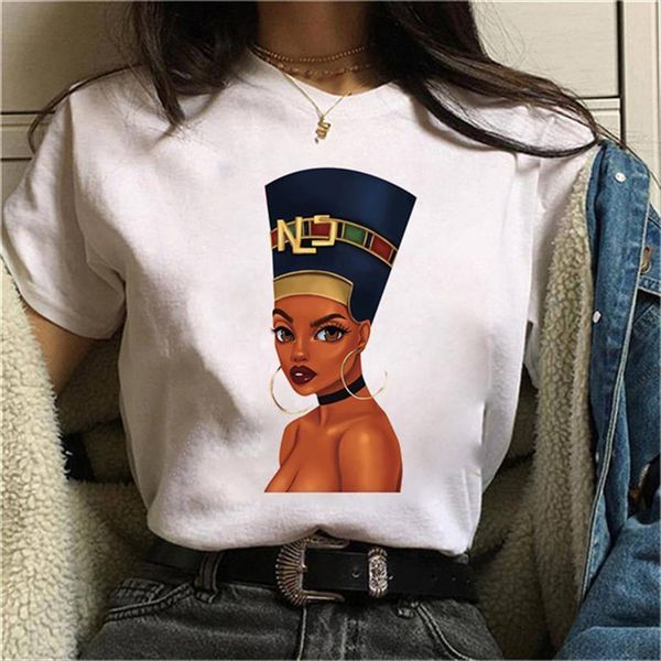 

maycaur beauty african girl womens print summer short sleeve harajuku female tee, White