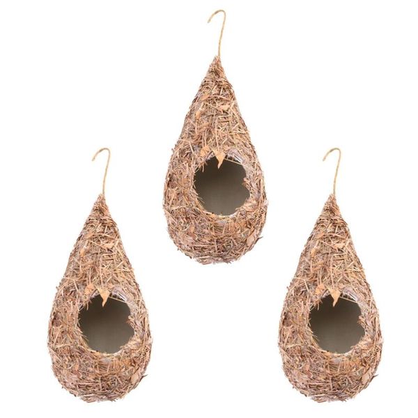 

bird cages 3 pcs straw woven house garden hanging nest outdoor grass hut