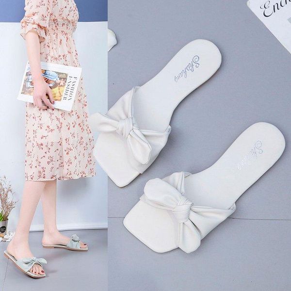 

slippers flat-heeled, flat-bottomed, simple, versatile, bow-knot, 2021 summer sandals and, Black