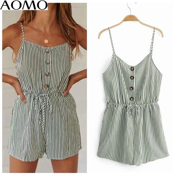 

women's jumpsuits & rompers aomo fashion women green striped playsuits adjustable spaghetti strap sleeveless ladies casual chic ja16a, Black;white