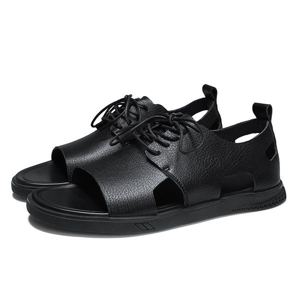 

slippers big sandel masculina da zandalias cuero 2021 size hombre romanas playa sandale sport masculino man rasteira herren sandalle ete, Black
