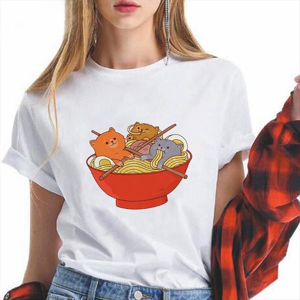 

kawaii fashion style eat noodle women t shirts crewneck summer white short sleeve ulzzang casual funny hipster clothes