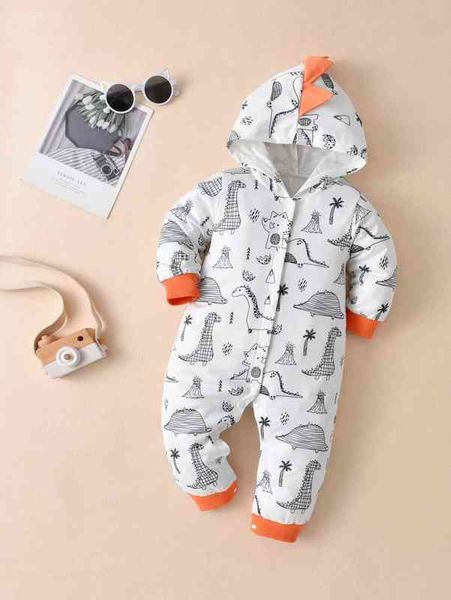 

baby dinosaur print 3d patched design hooded jumpsuit she, Blue
