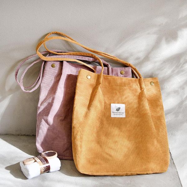 

duffel bags women corduroy shopping bag female canvas cloth shoulder environmental storage handbag reusable foldable eco grocery totes