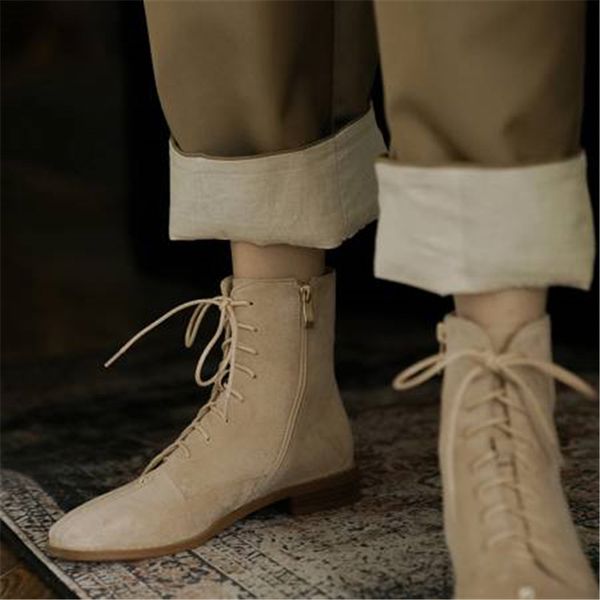 

winter women's shoes solid color lacing boots simple suede style women boots 210507, Black